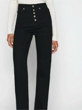Reformation Black Straight Leg Jeans with Decorative Front Buttons